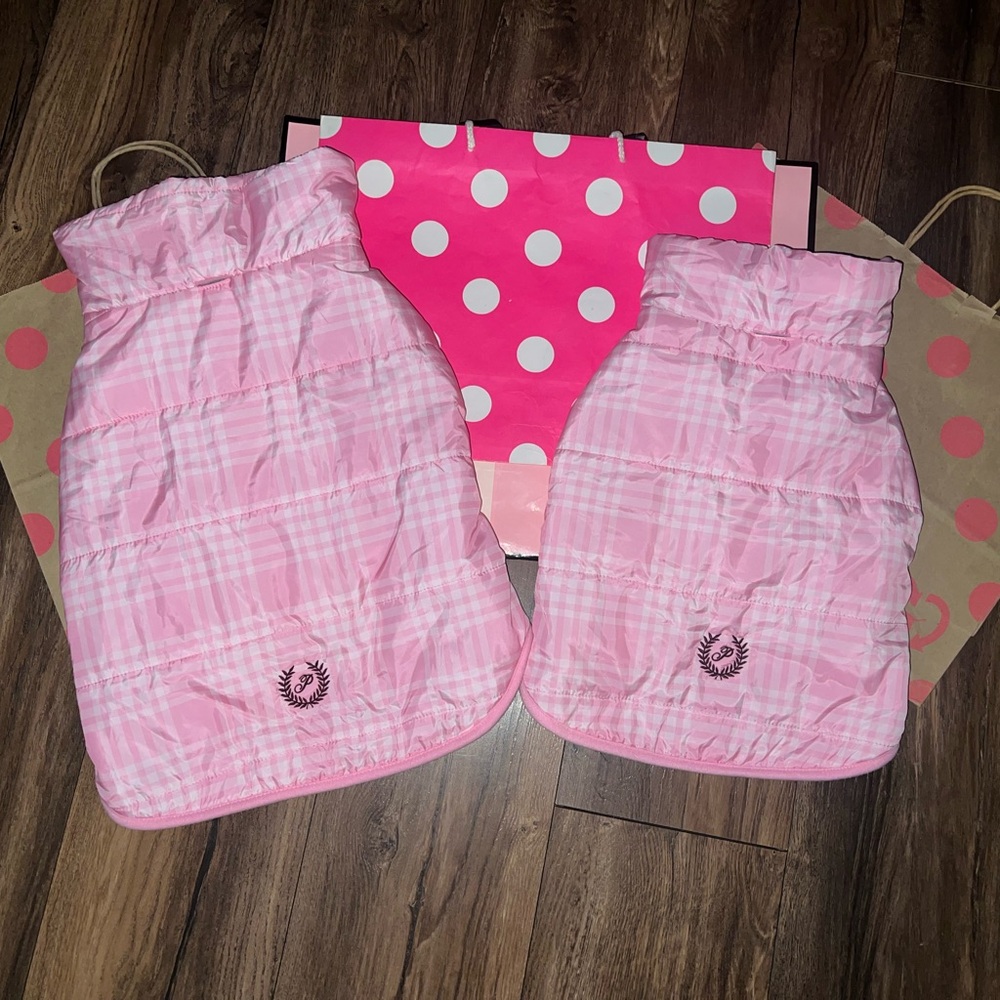 NWT VS PINK Pink Pup Dog Puffer Jacket. Pink/White Plaid.